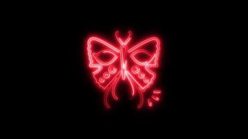 Glowing Butterfly Icon and Symbol in HD Neon Animation on Black Background video