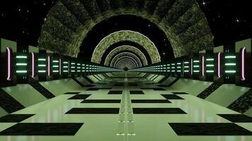Futuristic Green Sci-Fi Tunnel with Textured Arches Animation video
