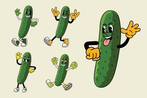 Playful cartoon pickles with expressions vector
