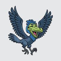 Cute Archaeopteryx Dinosaur isolated cartoon illustration with light background vector