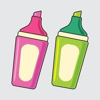 A Two Markers in Pink and Green colors cartoon illustration isolated on a light background vector