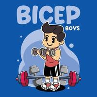 Bicep boys logo with a boy lifting weights vector