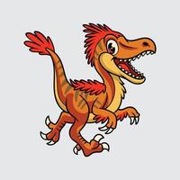 Cute red Deinonychus Dinosaur isolated cartoon illustration with light background vector