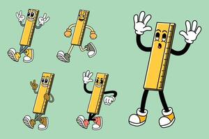 Set of Happy Ruler in Various Poses Character Cartoon Illustration Retro style vector