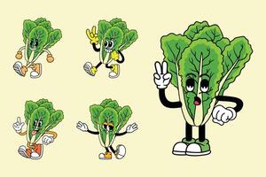 Cartoon lettuce characters with unique expressions vector