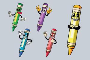 Colorful cartoon crayons with expressive faces vector