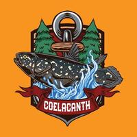 A logo for a fishing company with a fish on it vector