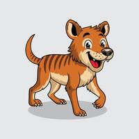 Cute Tasmanian Tiger extinct animal Character Mascot in Cartoon Illustration vector