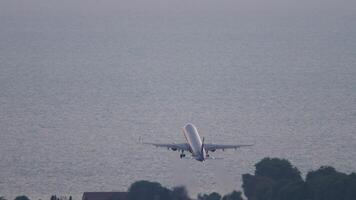 Passenger airplane taking off. Airliner flying away. Travel concept video