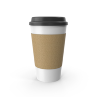 Disposable coffee cup with sleeve on transparent background . png
