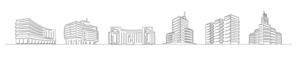 Set of continuous one line buildings vector