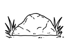 A stone in the grass isolated on a white background. hand-drawn illustration in outline style. Landscape sketch. Perfect for cards, decorations, logo, various designs. vector