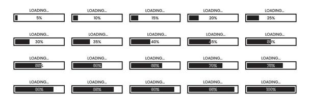 Set of Loading Bar Progress Icons from 5 to 100 Percent vector