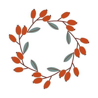 Round frame made of berries and leaves. Woodland wreath. Elegant floral seamless pattern. Template with copy space for wedding invitations and cards.