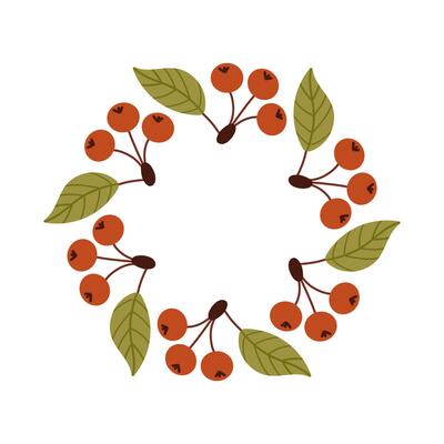 Round frame made of berries and leaves. Woodland wreath. Elegant floral seamless pattern. Template with copy space for wedding invitations and greeting cards or banner . stock illustration.