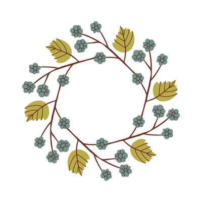 Round frame made of berries and leaves. Woodland wreath. Elegant floral seamless pattern. Template for wedding invitations and greeting cards. stock illustration.