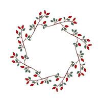 Round frame made of berries and leaves. Woodland wreath. Elegant floral seamless pattern. Template with copy space for wedding invitations and greeting cards. stock illustration isolate . vector