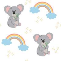 Cute koalas with rainbows and clouds vector