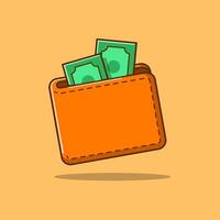 Wallet And Money Cartoon Icon Illustration. Finance Business Icon Concept Isolated Premium . Flat Cartoon Style vector