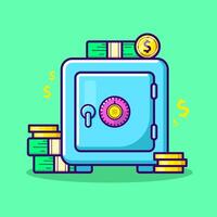 Safe money box concept, cartoon security deposit locker, closed bank iron door. White protected storage, save financial box concept. Password-locked secure front display button. illustration. vector