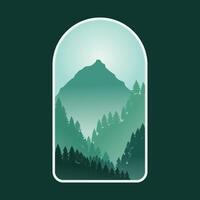 Mountain Landscape Silhouette with Pine Forest in Window Frame vector