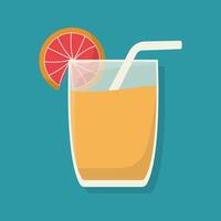 orange juice with straw and slice of orange vector