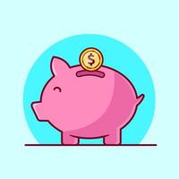 Insert coin into piggy Bank. Cute Pink Pig Bank Object concept Cartoon Icon vector