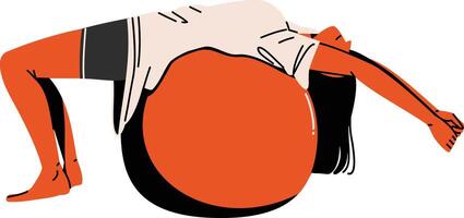 Detailed pose of a woman stretching her spine using a large pilates ball great for posture and rehab visuals. vector