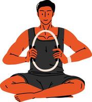A seated man holding a pilates ring for controlled core exercise, perfect for meditative or training visuals. vector