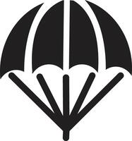 Simple black silhouette of an open parachute with suspension lines vector