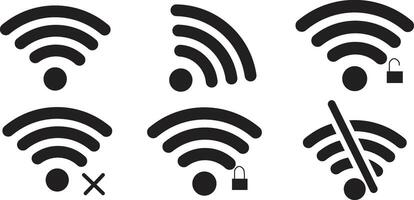 Collection of wi fi signal icons indicating connectivity status and strength vector