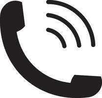 Simple black telephone handset icon with sound waves indicating a call vector