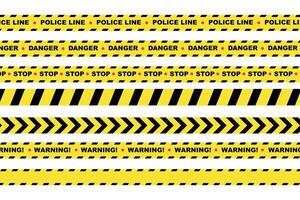 Crossed police lines with stop and danger signs, warning tape for restricted areas, security zone icon vector