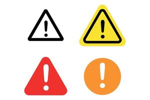 multiple warning signs with caution triangle and alert in yellow and red, danger icon symbols vector