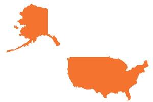 Orange silhouette of the USA map with Alaska separated, illustrating the geographic location and borders of the United States icon vector