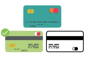 Credit card icon with chip and verification mark, successful transaction, payment confirmation, finance security, bank transaction icon vector