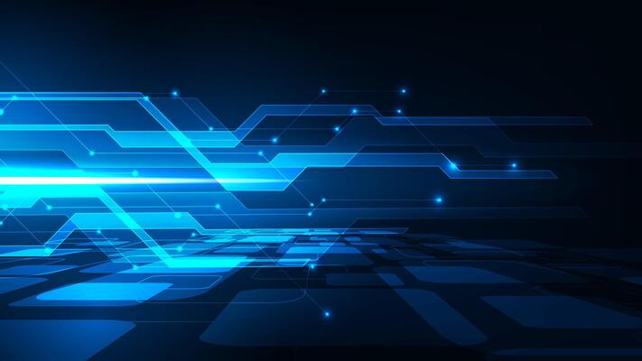 Futuristic circuit board blue light. Hi-tech technology abstract background