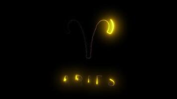 Aries glowing zodiac sign with yellow spark effect video