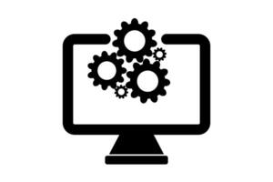 computer service icon with setting icon and tech monitor vector