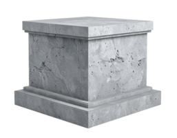 square concrete pedestal with layered base and natural cracks on raw surface texture, minimal brutalist display platform, on isolated background png