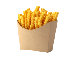 curly fries in kraft paper snack box, 3d render png