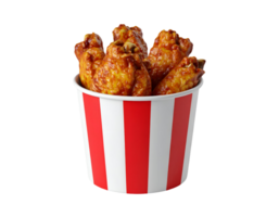 fried chicken wings in red and white striped fast food bucket on isolated background png
