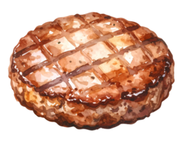 grilled burger patty with char marks watercolor food illustration on isolated background for culinary design and fast food menu png