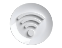 white ceramic plate shaped like wireless wifi signal icon, creative modern tableware concept blending digital lifestyle and dining design, on isolated background png