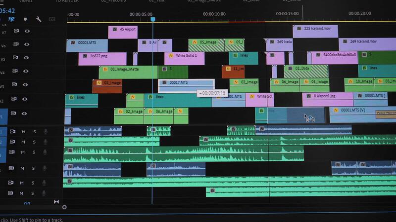 Multitrack timeline with audio and layers in editing software, Detailed ...