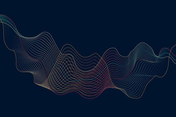 Vibrant flowing lines and dot waves forming a layered digital abstract background