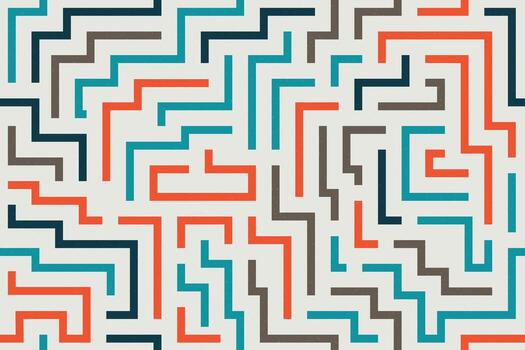 Maze-inspired abstract design with colorful curved lines in a background set vector