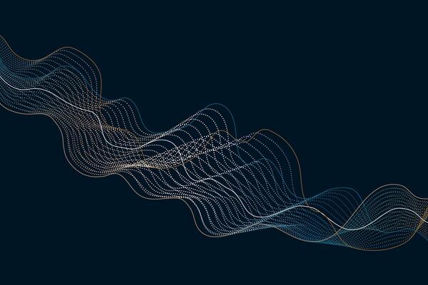 Wavy background featuring multiple colorful lines and dotted curves in motion