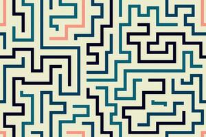 Abstract background with colorful maze lines in red,orange,green, and black on a light textured surface vector