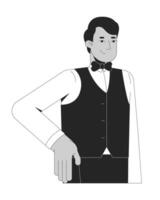 Friendly Male Waiter In Formal Attire Line Character vector